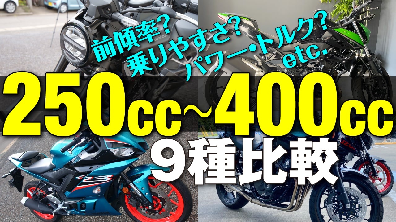 250c〜400ccクラス9種比較［Ninja/Z/YZF/MT/CB250］