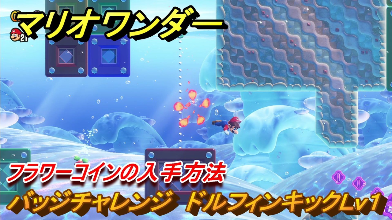 マリオワンダー　バッジチャレンジ　ドルフィンキックＬｖ１　フラワーコインの入手方法　＃２３　【スーパーマリオブラザーズ ワンダー】