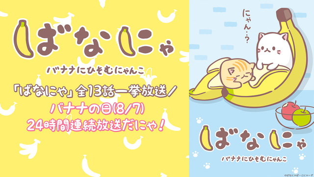 「ばなにゃ」全13話一挙放送／バナナの日(8/7)24時間連続放送だに...