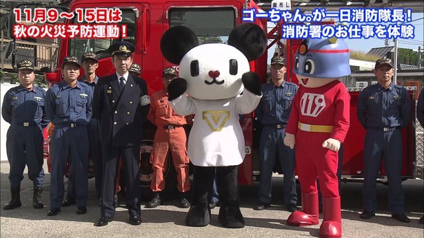 テレ朝マスコットキャラクター ゴーちゃん が消防署員の仕事を体験 一日消防隊長を務める ニコニコニュース