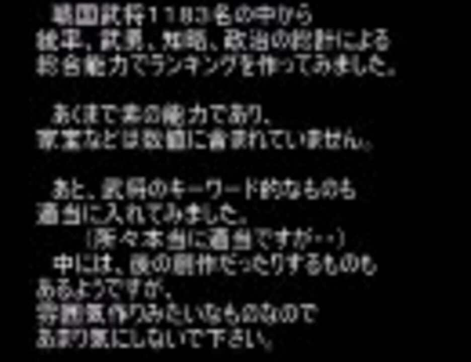 革新 信長の野望 戦国武将総合能力ランキング ｐｋ ニコニコ動画