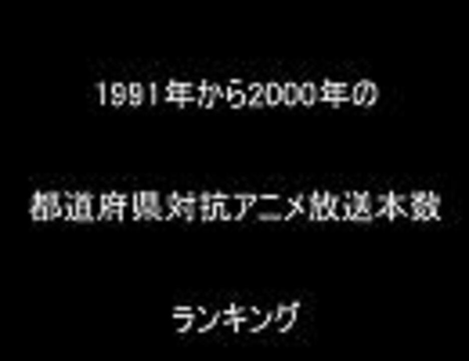 1991年から2000年の都道府県対抗アニメ放送本数ランキング ニコニコ動画