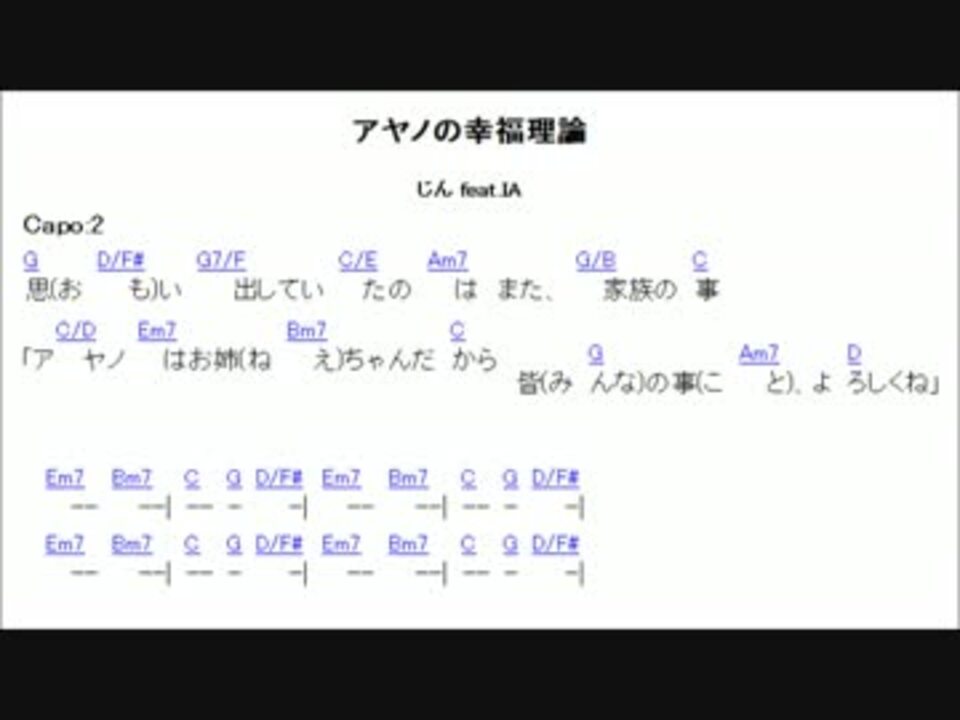 ボカロ弾いてみない アヤノの幸福理論 コード譜 ニコニコ動画