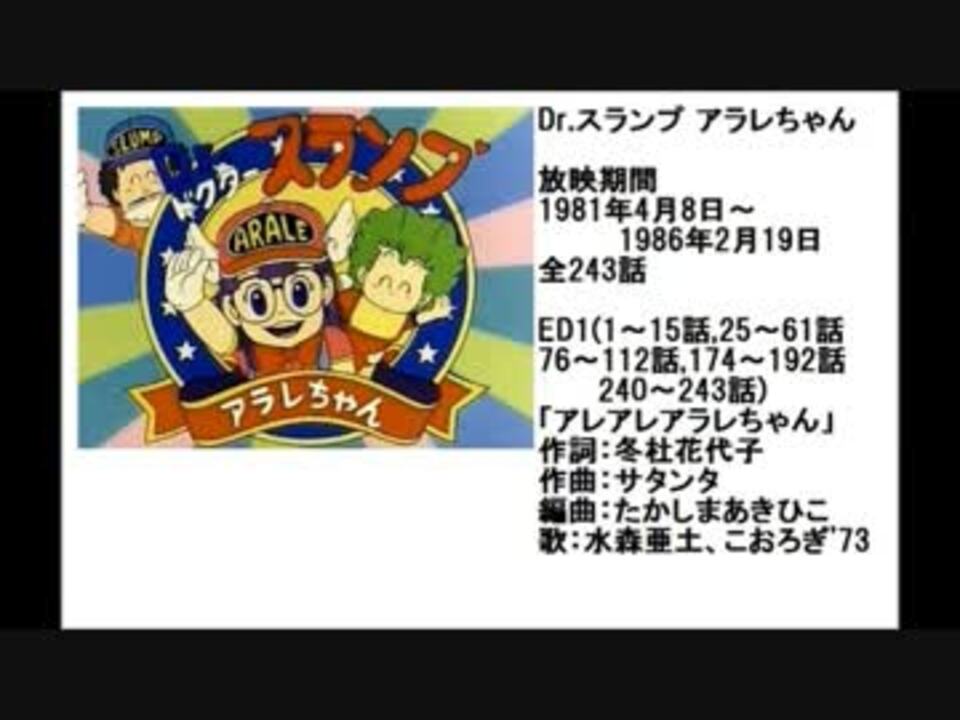 80年代アニメ主題歌集 Dr スランプ アラレちゃん ニコニコ動画