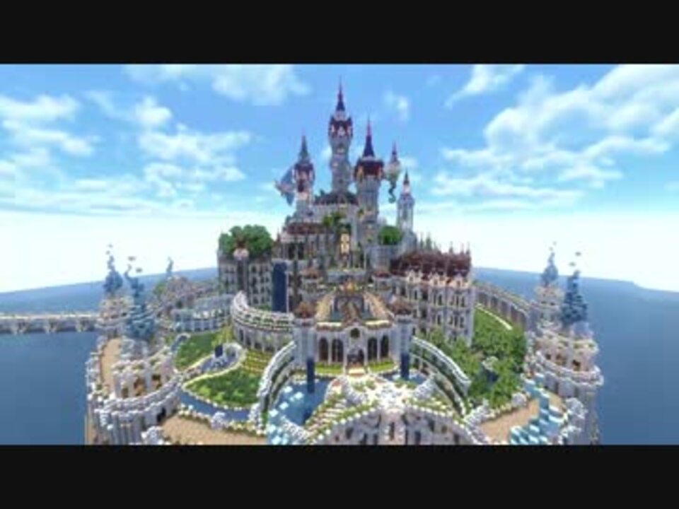 Minecraft 四角い世界に海にきらめく魔法の城を築いてみた Pv