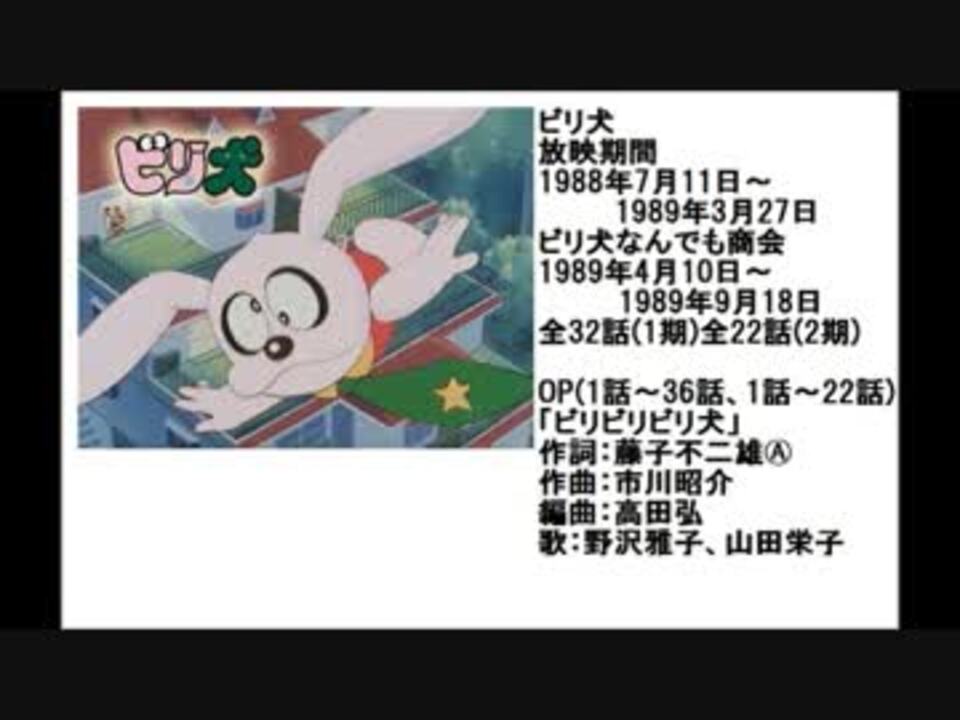 80年代アニメ主題歌集 ビリ犬 - ニコニコ動画