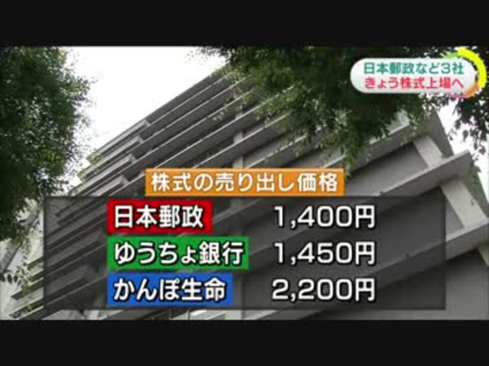 日本郵政と傘下２社 きょう株式上場へ ニコニコ動画