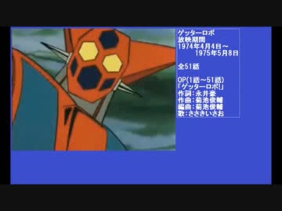 70年代アニメ主題歌集 ゲッターロボ ニコニコ動画