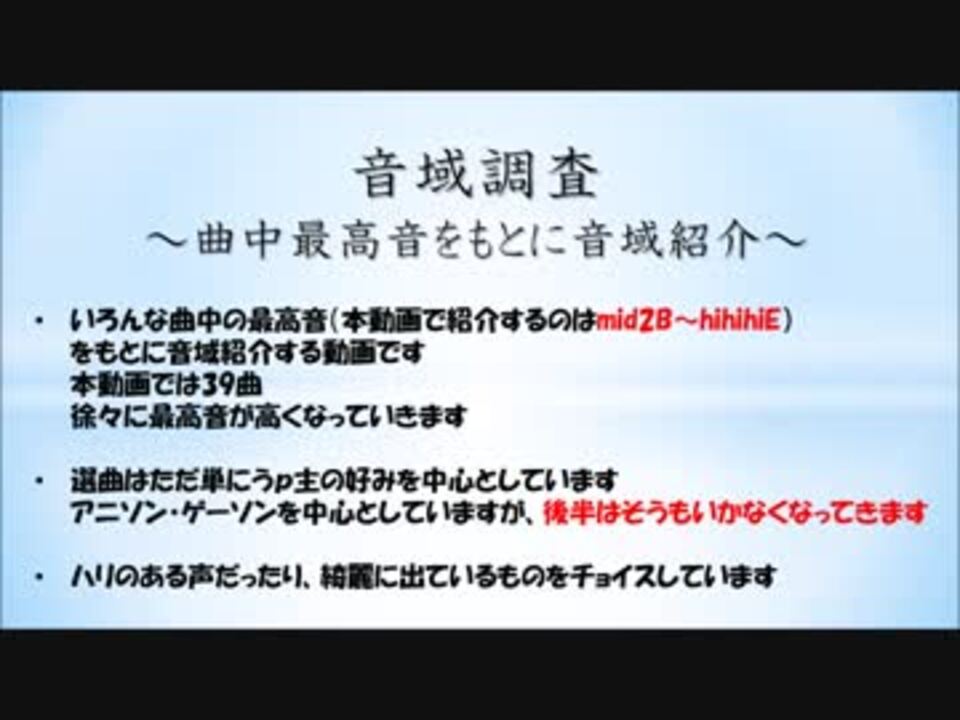 Hihihie 曲中最高音から音域を紹介 アニソン多め ニコニコ動画