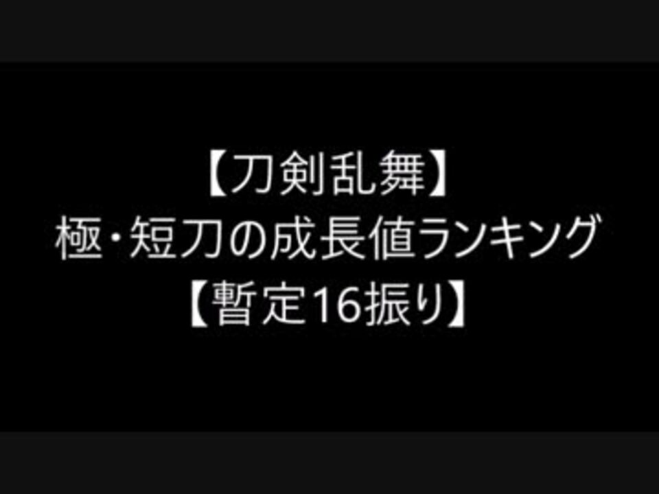 刀剣乱舞 極 短刀の成長値ランキング 暫定16振り ニコニコ動画