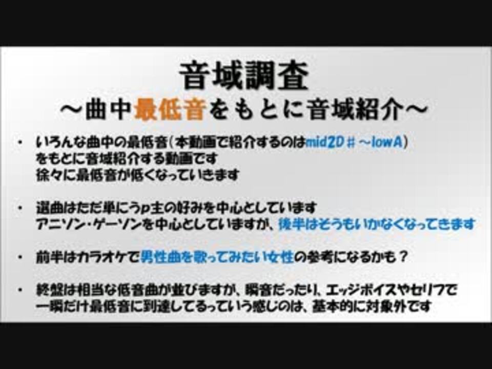 Lowa 曲中最低音から音域を紹介 アニソン多め ニコニコ動画