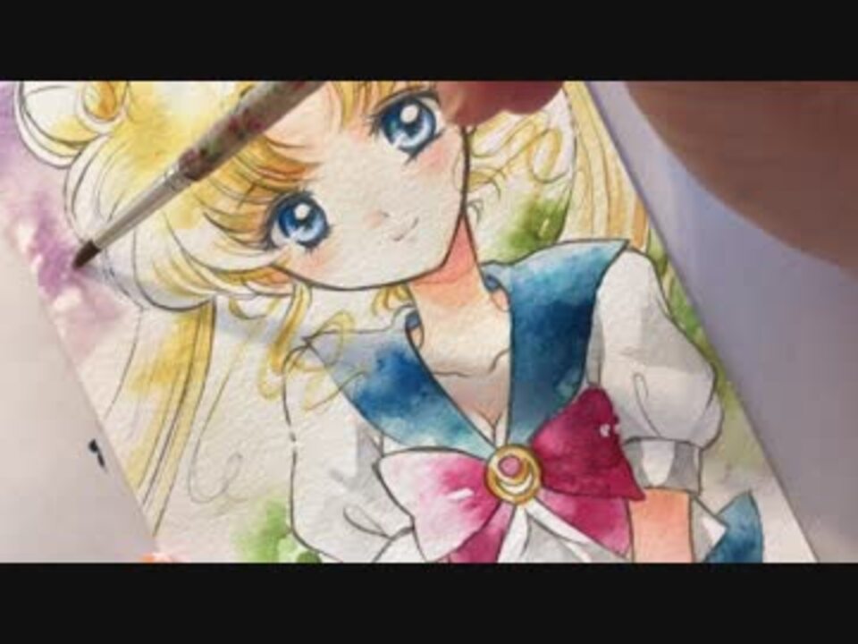 ハガキ紙に制服うさぎちゃん 水彩アナログイラストメイキング ニコニコ動画