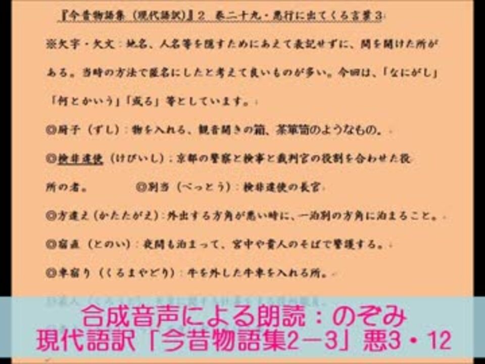 合成音声朗読22 のぞみ 現代語訳 今昔物語集 2 第二十九 悪行悪人3 ニコニコ動画