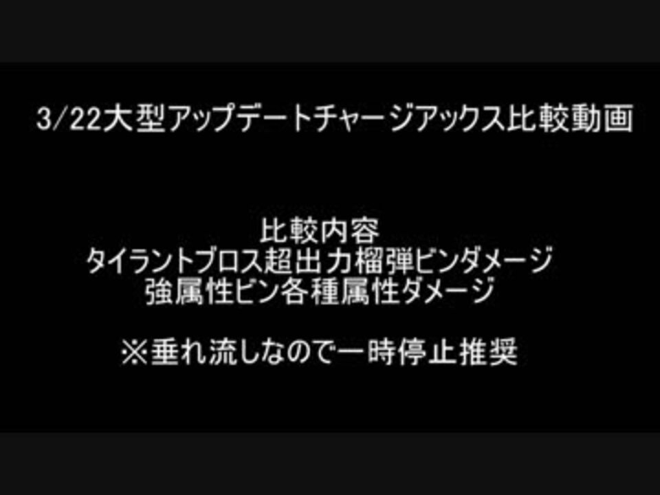 Mhw 3 22大型アップデート チャージアックス各種ビンダメージ比較 ニコニコ動画