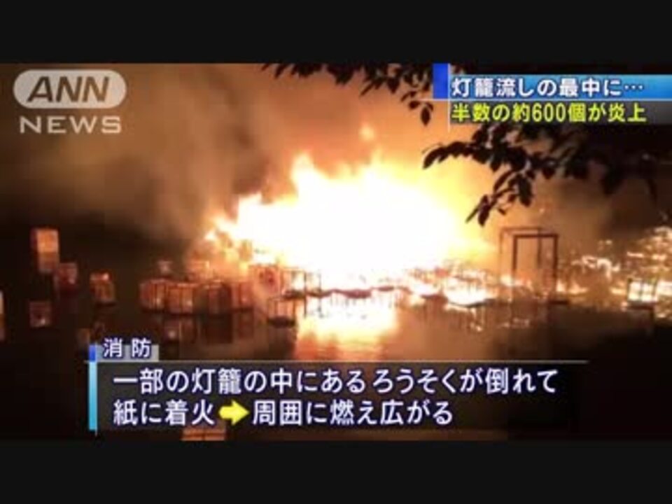 川面の灯籠600個が炎上 ろうそくが倒れ燃え広がる ニコニコ動画