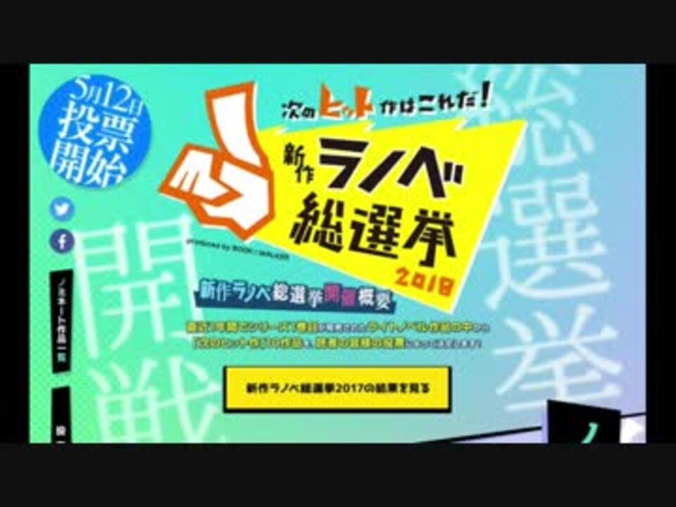 なろう系小説 紹介動画 番外編 新作ラノベ総選挙2018 ニコニコ動画