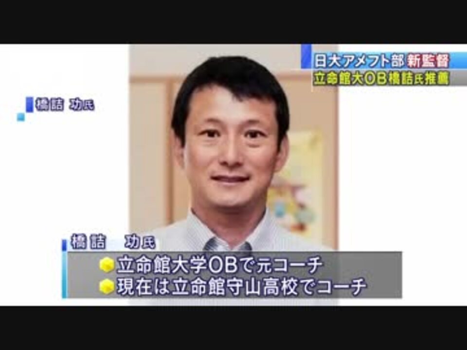 外部有識者 日本大学に橋詰功氏を推薦 アメフト新監督は立命館大学アメフト部ob ニコニコ動画