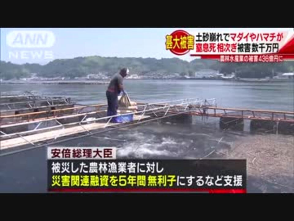 西日本豪雨災害 養殖魚をも襲った土砂崩れ タイやハマチ数千匹被害 農林水産業の被害額は436億円 ニコニコ動画