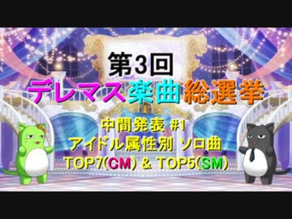 中間発表 1 第3回 デレマス楽曲総選挙 アイドル属性別 ソロ曲 Top7 Cm Top5 Sm ニコニコ動画