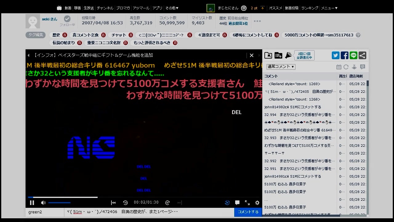 自演動画 5100万コメント達成の瞬間 ニコニコ動画