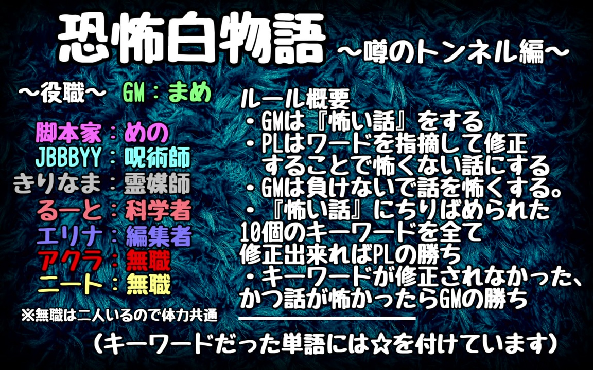 Trpg 恐怖白物語 噂のトンネル編 肉声セッション ニコニコ動画