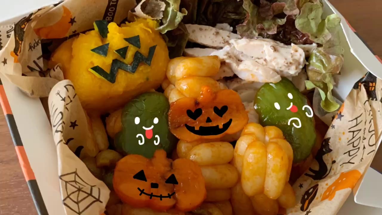 お弁当 ハロウィン弁当 かぼちゃ型パスタ ニコニコ動画