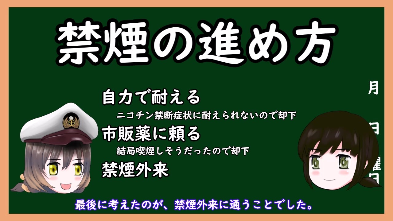 ゆっくり解説 三笠提督と秘書艦吹雪がうぷ主が考えた禁煙の進め方について説明しています 禁煙 ニコニコ動画