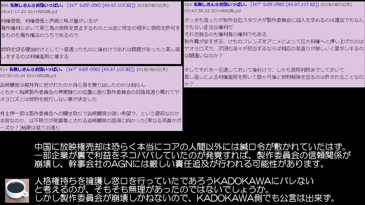 たつき監督降板に関する利権関係のリーク ニコニコ動画