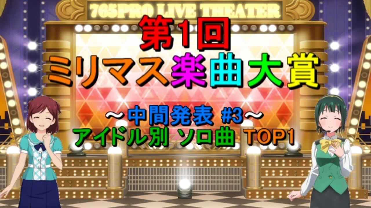 中間発表 3 第1回 ミリマス楽曲大賞 アイドル別 ソロ曲 Top1 ニコニコ動画