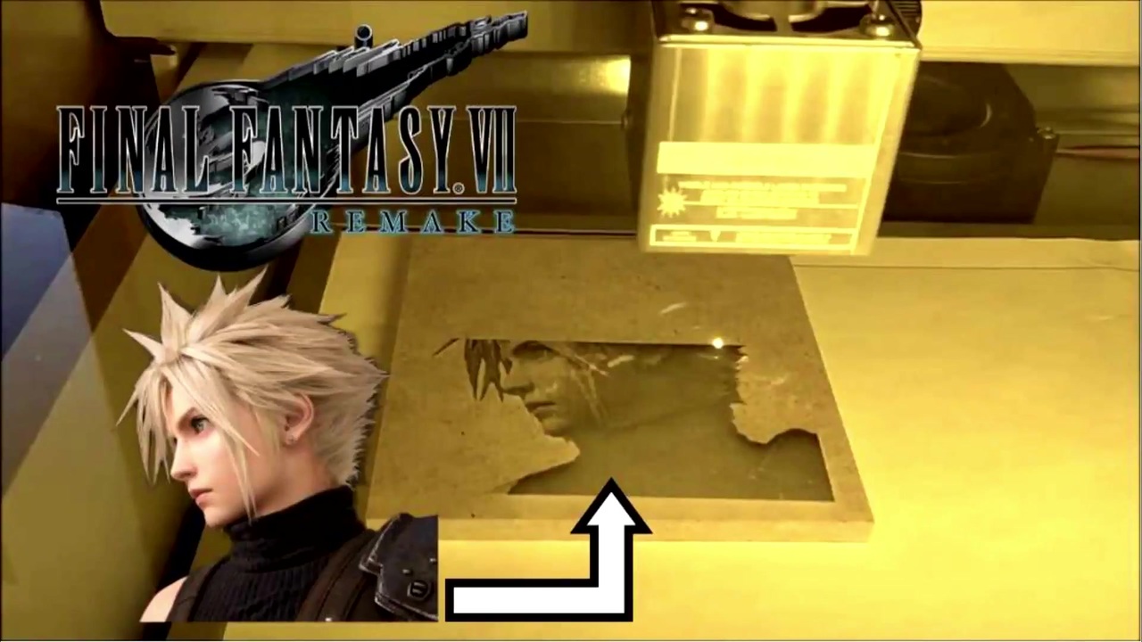 【FINAL FANTASY VII REMAKE】クラウドをレーザーカッターで刻印してみた（It is a carved seal with ...