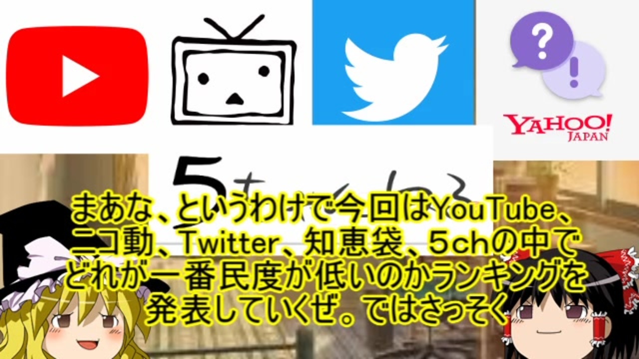 ゆっくり 民度の低いｓｎｓランキングを発表していくよ ニコニコ動画