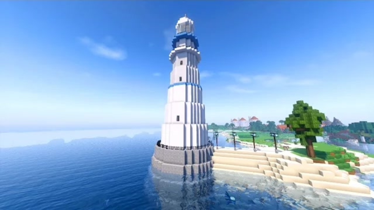 おしゃクラ Part35 青い海の灯台を作ってみた Minecraft ニコニコ動画