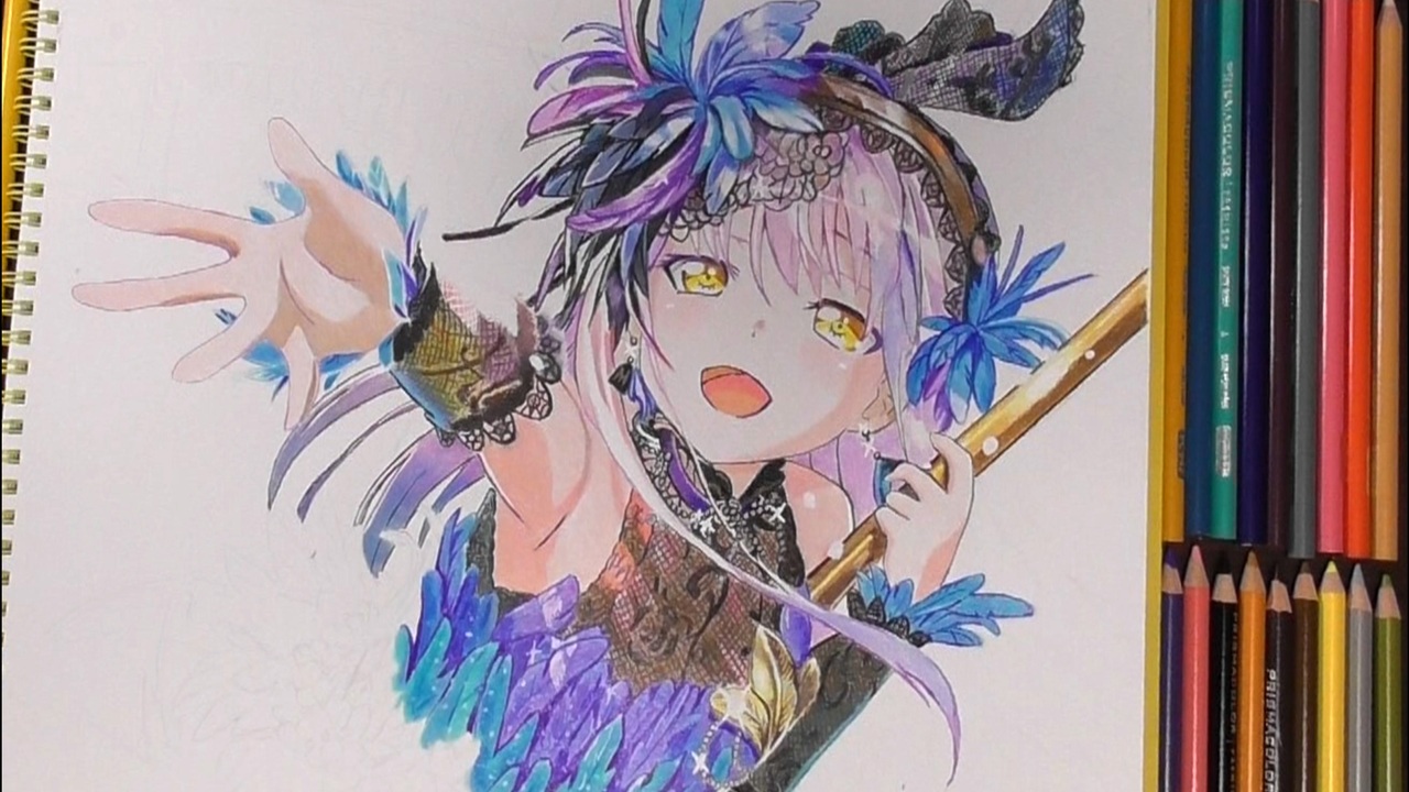 高級色鉛筆でバンドリの湊友希那を描いてみた Drawing Yukina Minato