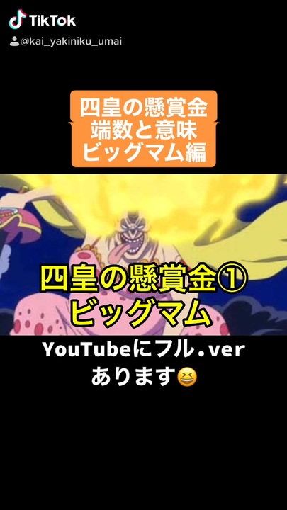 Tiktokワンピース考察動画 ビッグマム 四皇の懸賞金と端数の意味 Youtubeにフルバージョンあげてます ニコニコ動画