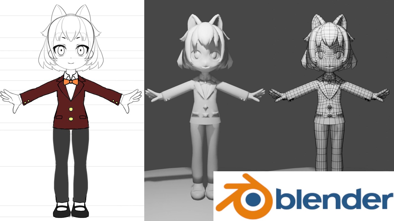 Blender 2 9 ブレンダーの未経験者が キャラクターの全身をモデリングした結果 モデリング ニコニコ動画