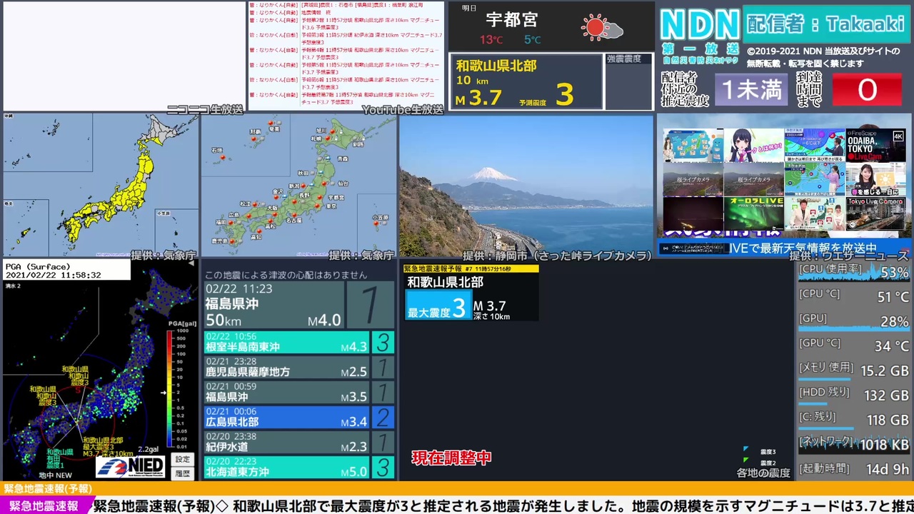 緊急地震速報 予報 和歌山県北部 最大震度3 ニコニコ動画