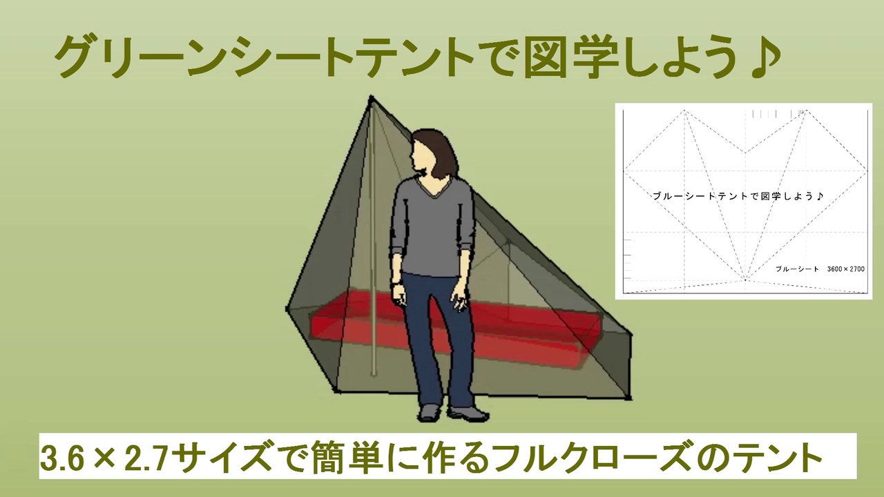 グリーンシート ブルーシートで簡単にテントを張る方法 テントで図学してみよう ニコニコ動画