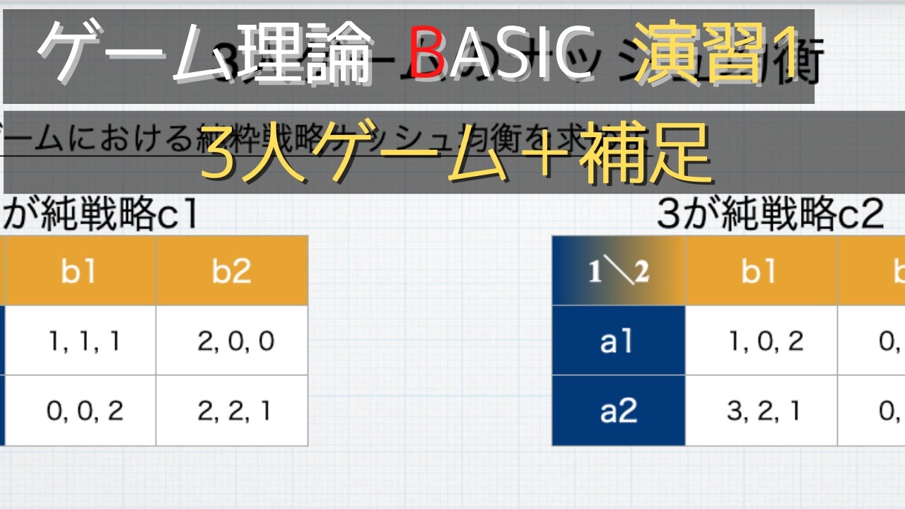 ゲーム理論basic 演習1 3人ゲームのナッシュ均衡 A ニコニコ動画