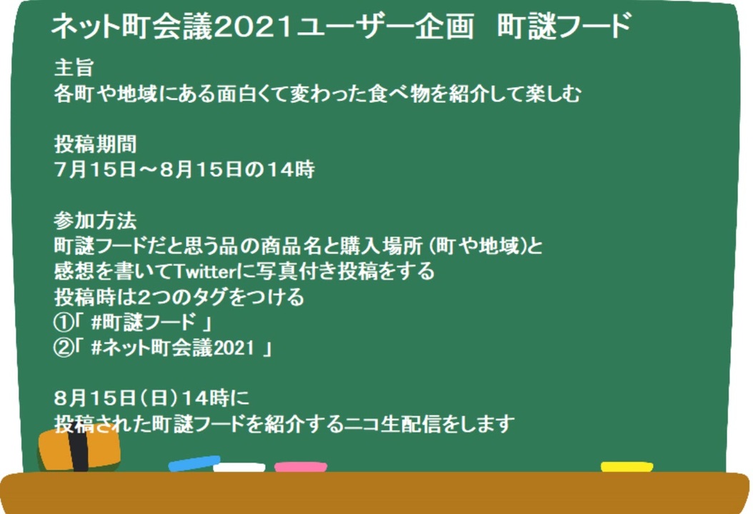 ニコニコ町会議　ユーザ企画　町謎フード配信