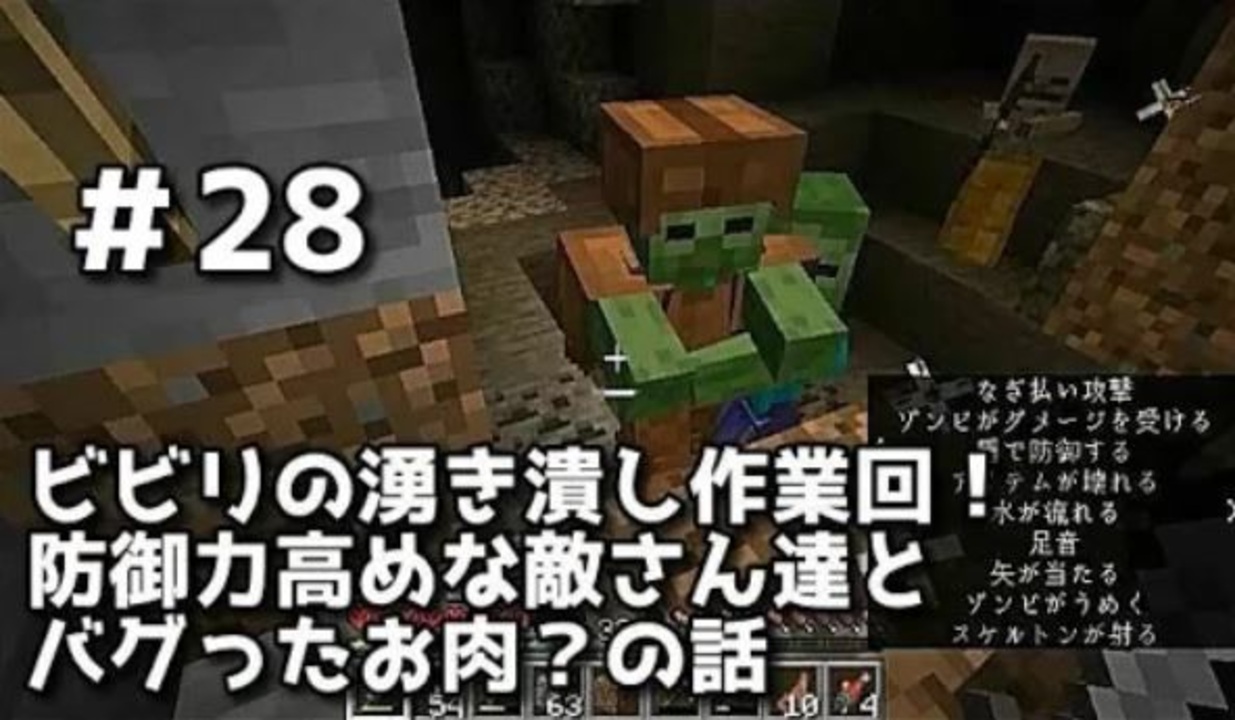 女性実況 Yuyuのマイクラハードコアミニ生活 28 ビビリの湧き潰し作業回 防御力高めな敵さん達とバグったお肉 の話 ニコニコ動画