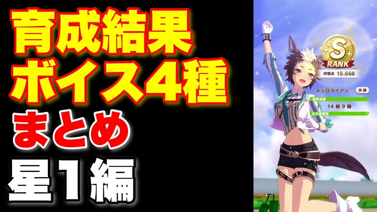 ウマ娘 育成結果ボイス4種まとめ星1ウマ娘編 リザルト Sランク ダッシュ ニコニコ動画