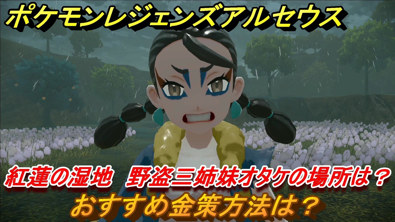 ポケモンレジェンズ アルセウス おすすめの金策方法は 紅蓮の湿地 野盗三姉妹オタケの場所は Pokemon Legends アルセウス ニコニコ動画