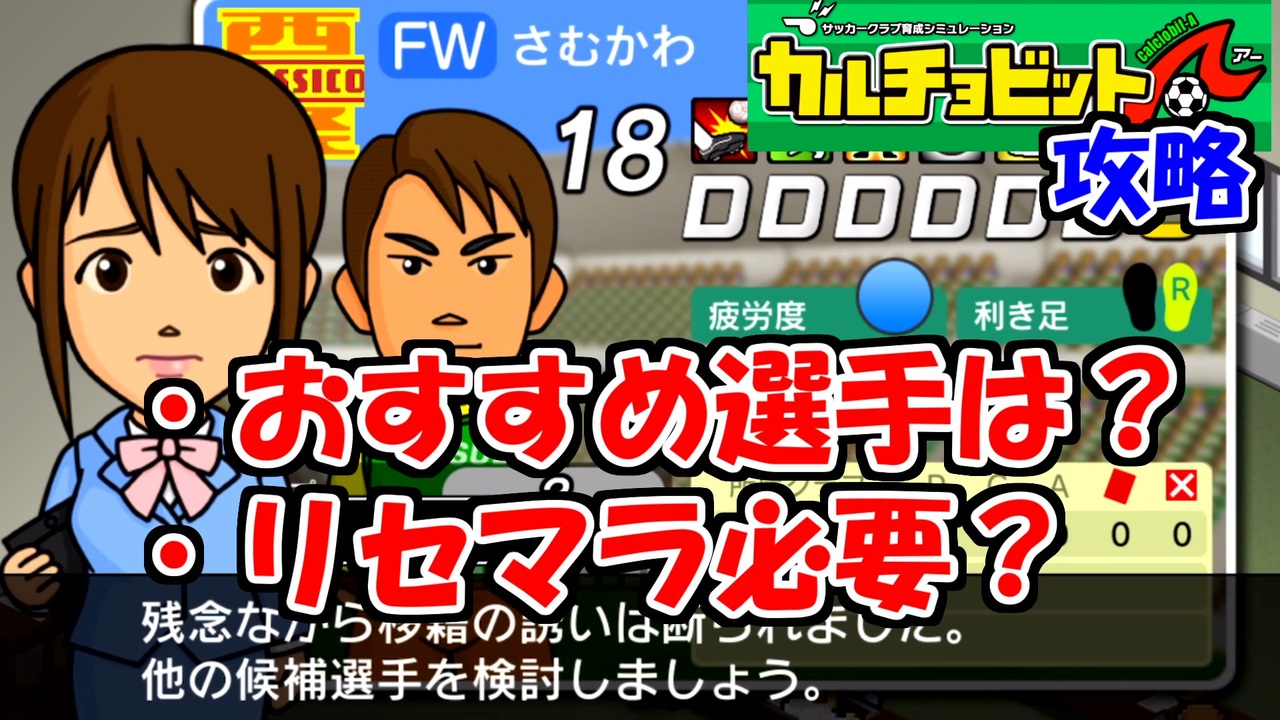 カルチョビットa攻略 選手補強のコツとおすすめ選手について ゆっくり解説 ニコニコ動画