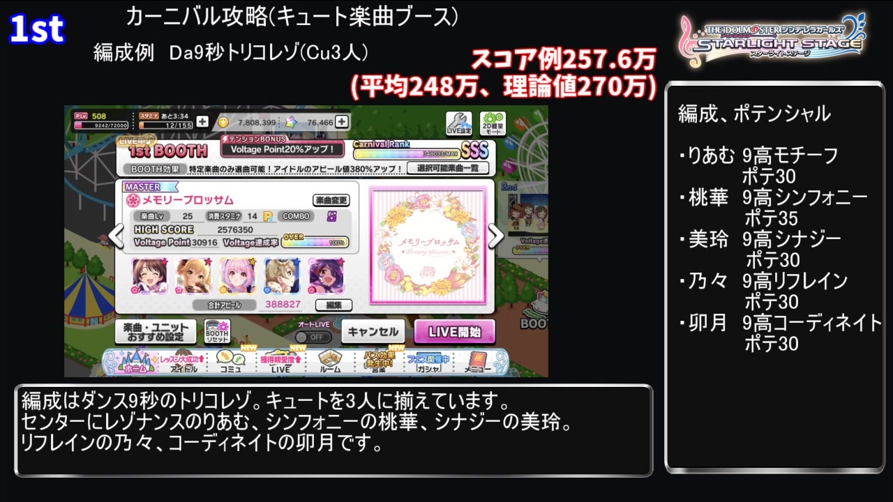 デレステ Live Carnival Sss編成例紹介 22年5月 Vp34 8万 平均lv27 Voiceroid解説 ニコニコ動画