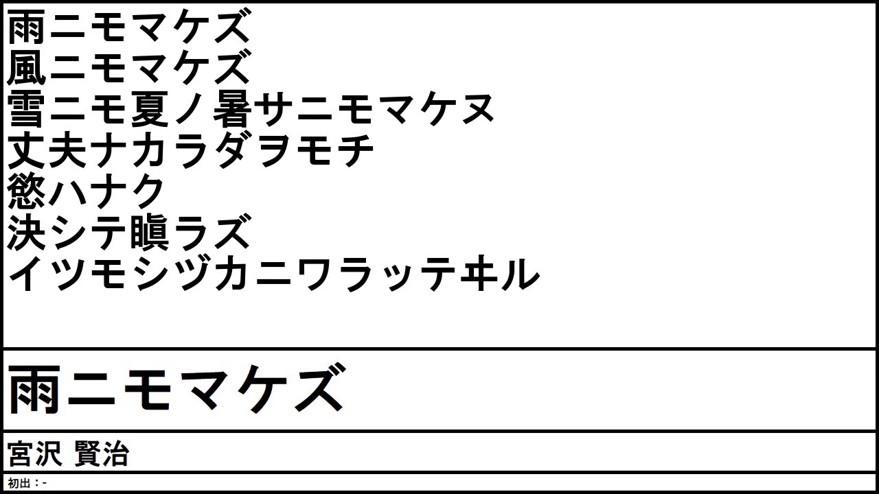 Voiceroid朗読 雨ニモマケズ 宮沢賢治 5分で読める青空文庫 001冊目 ニコニコ動画