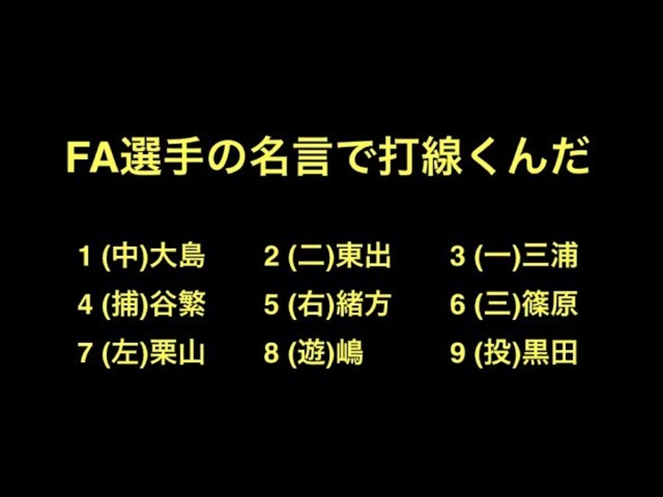 Fa選手の名言で打線組んだ 2ch 5ch なんj まとめ ニコニコ動画