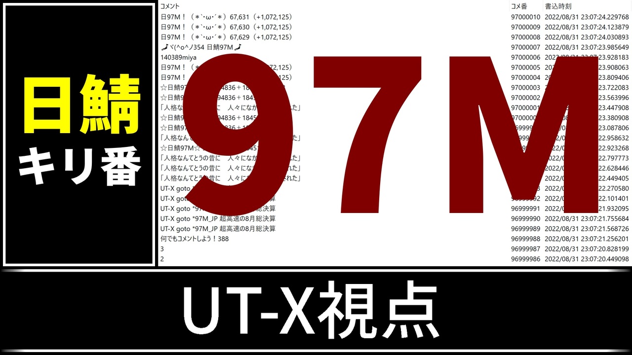 【自演動画】日鯖9700万コメント達成の瞬間 UT-X視点 - ニコニコ動画