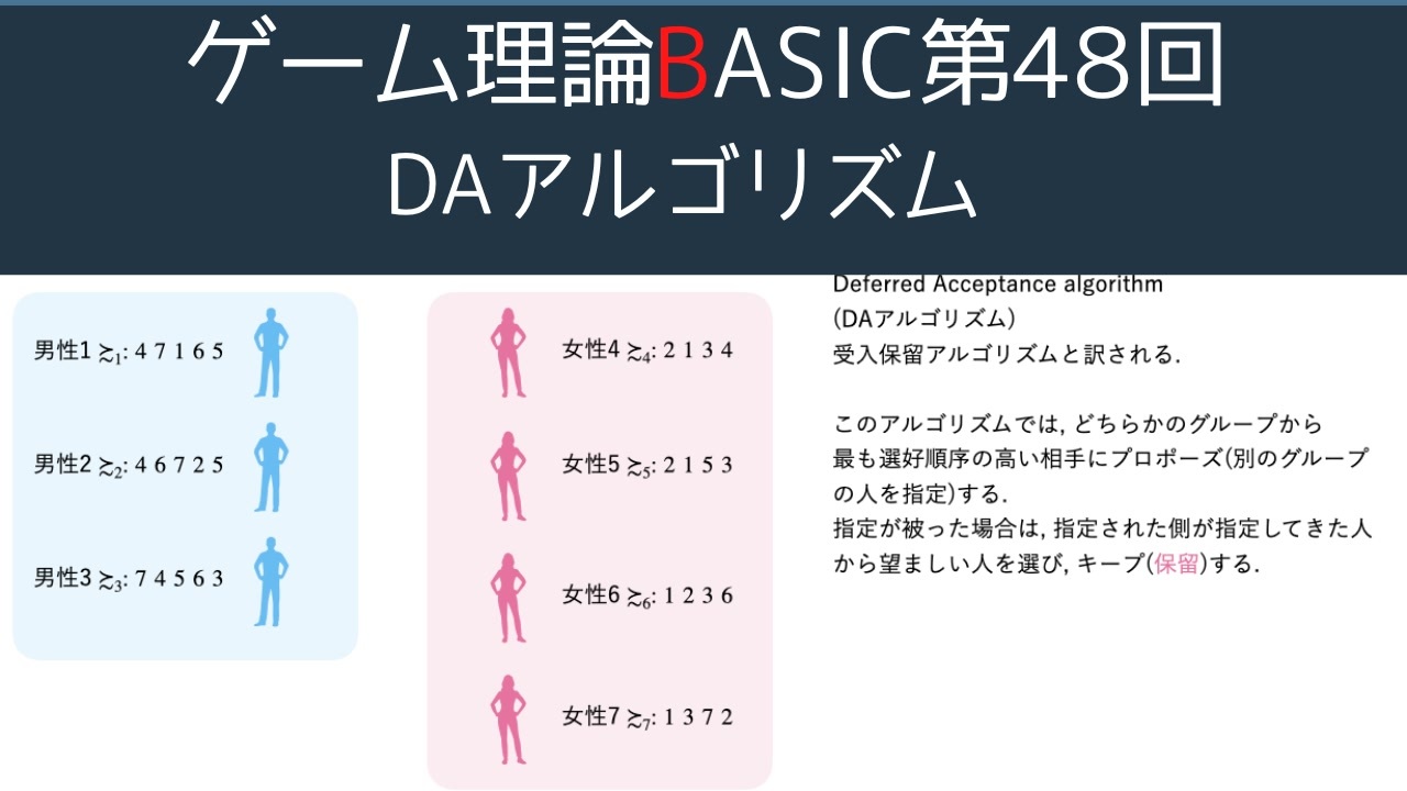 ゲーム理論BASIC 第48回 -DAアルゴリズム- - ニコニコ動画