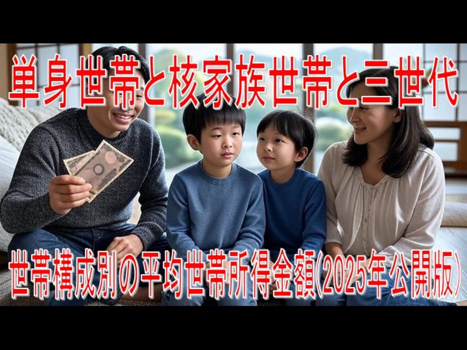 【動画News】単身世帯と核家族世帯と三世代…世帯構成別の平均世帯所得金額(2025年公開版)(2025/07/23) - ニコニコ動画