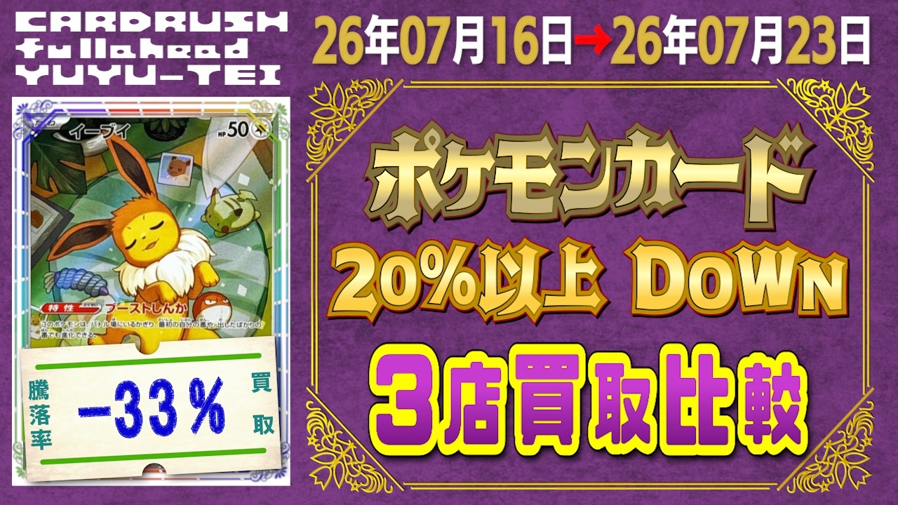 最終値下げ ポケカ引退品 サプライ付き デッキレギュ落ちなし 172枚/週｜20%以上下落 ポケカ(3店舗)｜7月23日》＜300円以上変動